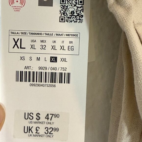 Zara Linen Wide Leg Drawstring Pants Beige Neutral Vacation Beach XL - Picture 10 of 13